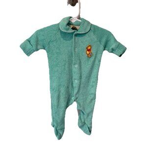 Vintage Walt Disney Winnie the Pooh baby sleeper footie pajamas jumper NB Green